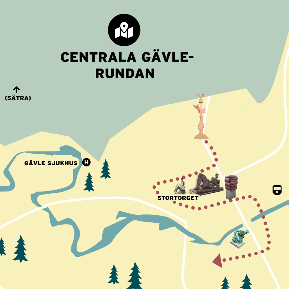 Kartillustration över "Centrala Gävle-rundan" med rutt .